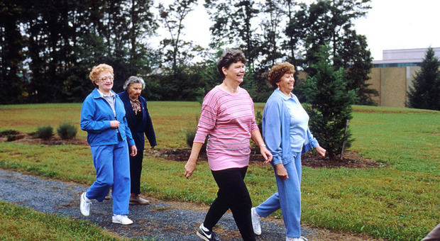 4 seniors walking